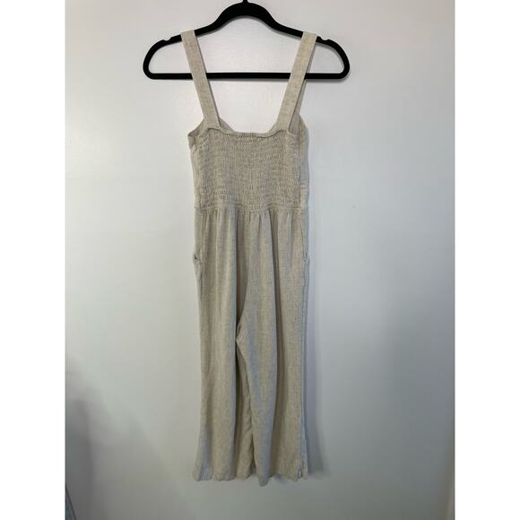 Monteau Ruched Keyhole Jumpsuit Cropped Straight Leg Cream Beachy Cottage Small - Picture 7 of 12